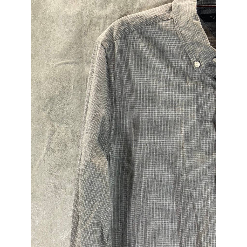 TOMMY HILFIGER Men's Gray Gingham New York Fit Button-Up Long Sleeve Shirt SZ M