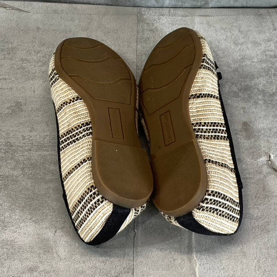 CHARTER CLUB Women's Natural/Black Stripe Kimii Deconstructed Slip-On Flats SZ 6