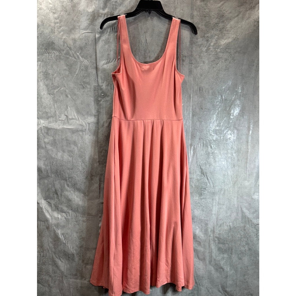 ALFANI Women's Coral Scoop-Neck Sleeveless Midi Pocketed Pull-On Dress SZ M