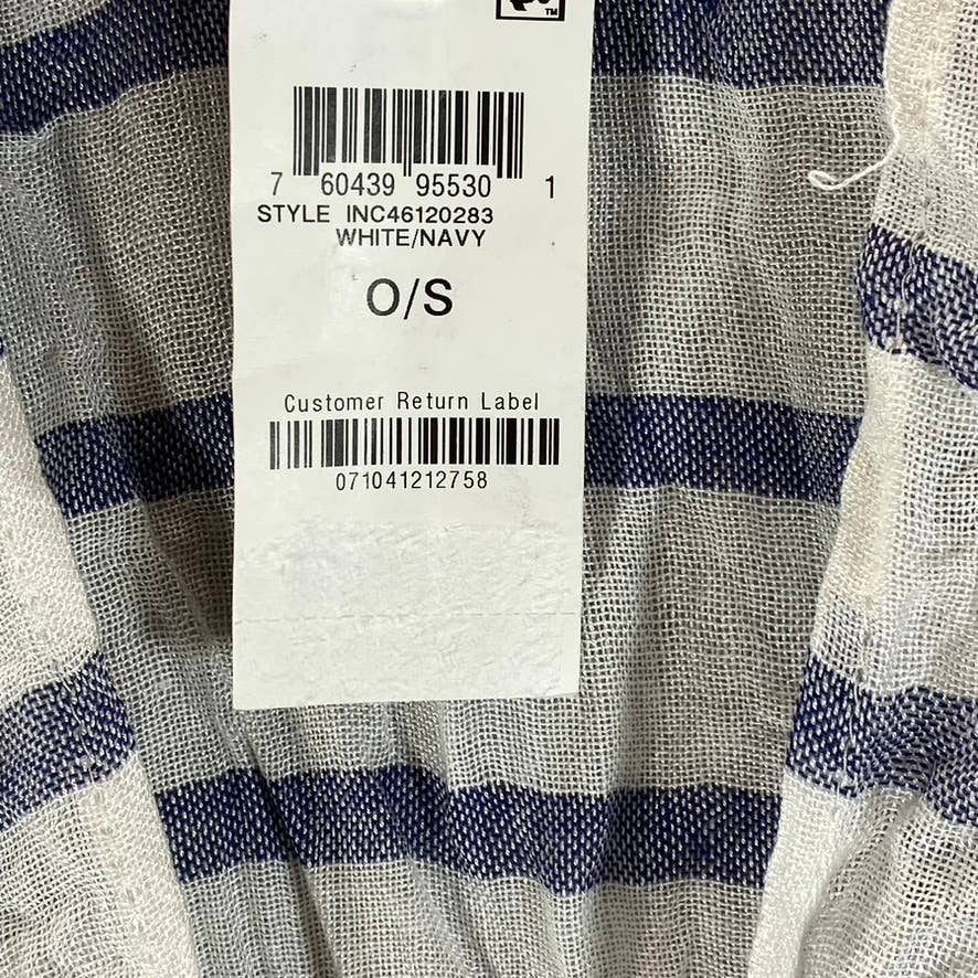 INC INTERNATIONAL CONCEPTS Women's White/Navy Striped Fringe Tie Topper SZ OS