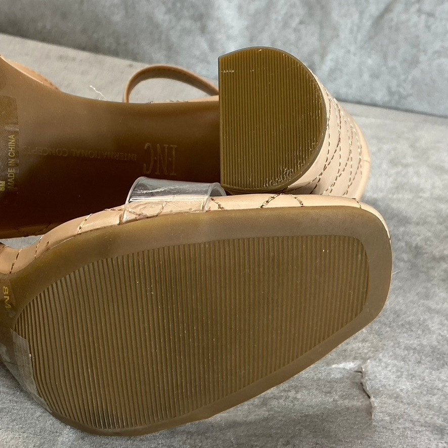INC INTERNATIONAL CONCEPTS Women’s Nude Quilted Lexini Two-Piece Block-Heel Sandals SZ8