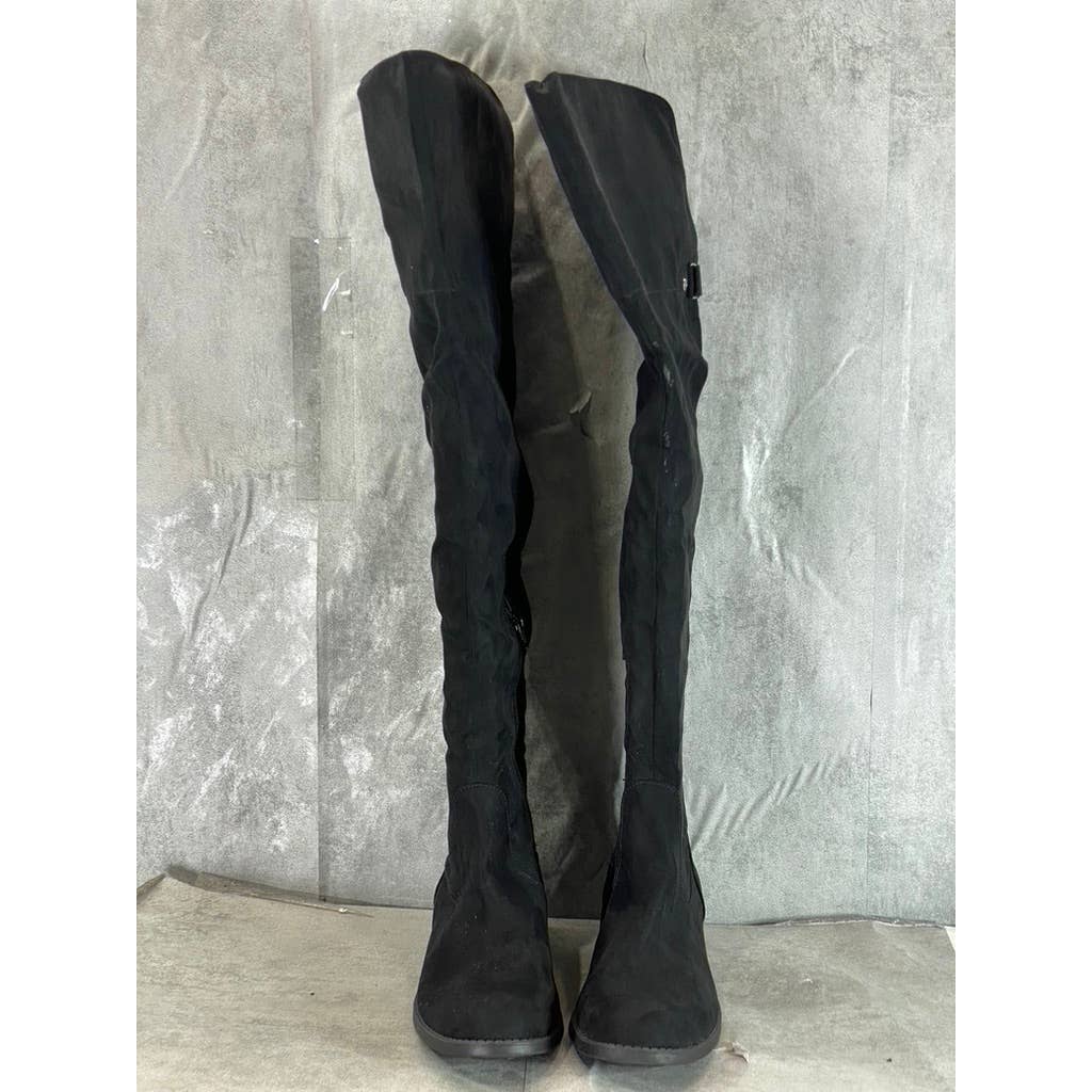 SUN+STONE Women's Black Micro Allicce Round-Toe Over-The-Knee Boots SZ 7