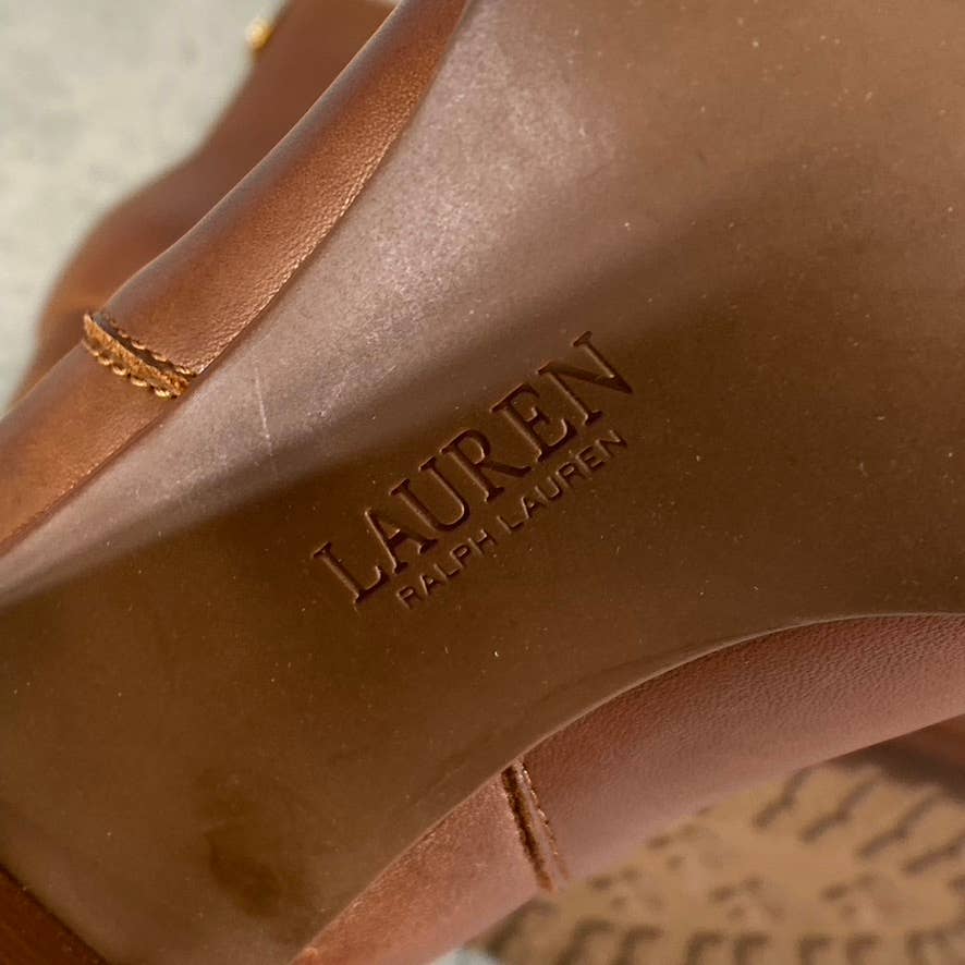 LAUREN RALPH LAUREN Women's Cognac Leather Mylah Almond-Toe Boots SZ 7.5