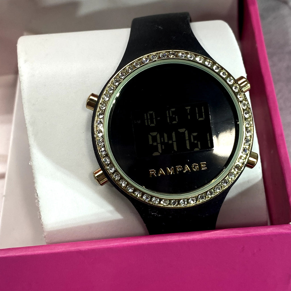 RAMPAGE Women's Black Rhinestone Embellished Watch SZ OS