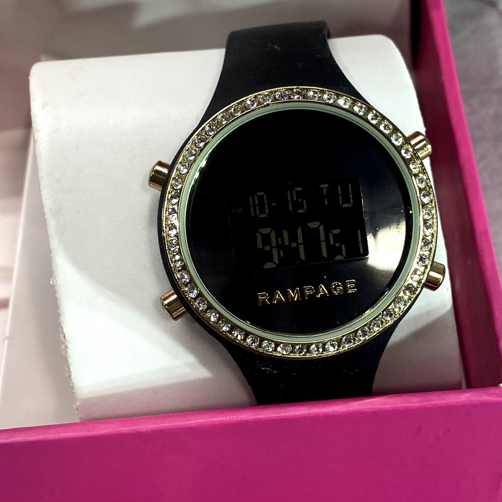 RAMPAGE Women's Black Rhinestone Embellished Watch SZ OS