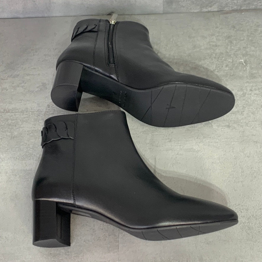 AQUATALIA Black Leather Feliciana Weatherproof Pull-On Side Zipper Block Heel Ankle Booties SZ 9