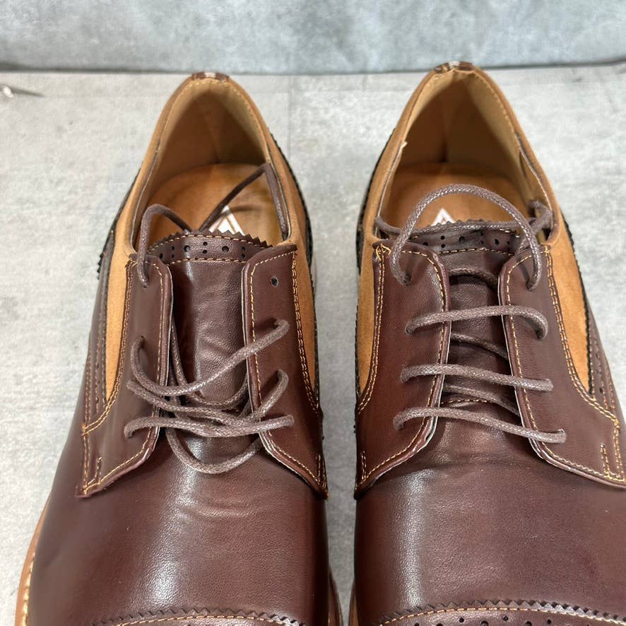 VANCE CO. Men's Brown Faux-Leather Griff Lace-Up Cap-Toe Derby SZ 13