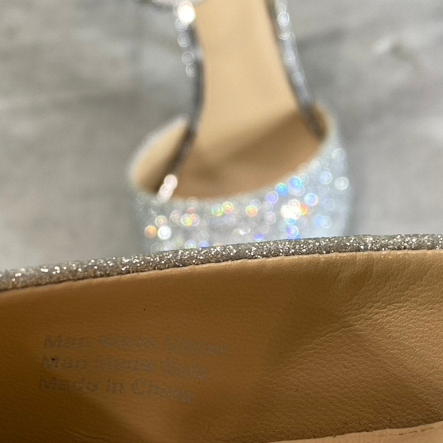 JEWEL BAGLEY MISCHKA Women's Silver Glitter Jailene Pointed-Toe Stiletto Pumps SZ 7.5