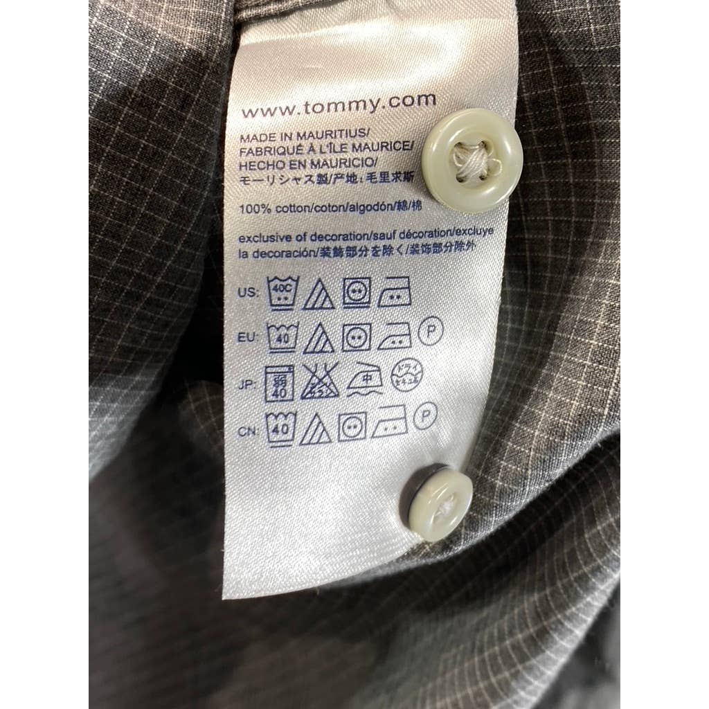 TOMMY HILFIGER Men's Gray Gingham New York Fit Button-Up Long Sleeve Shirt SZ M