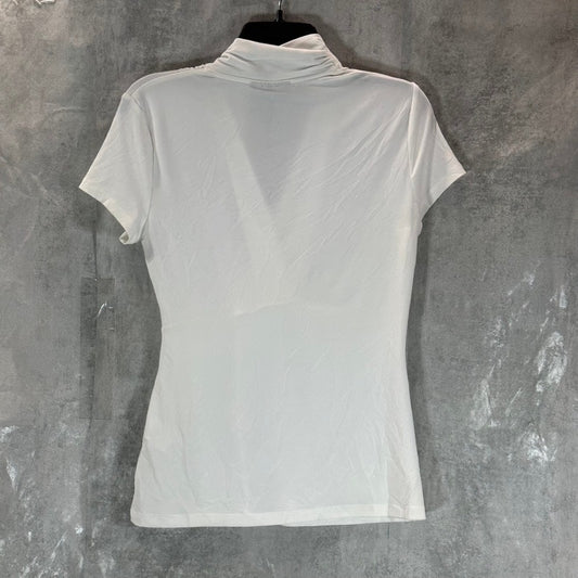 DKNY Women's White V-Neck Side Ruched  Short-Sleeve Top SZ S