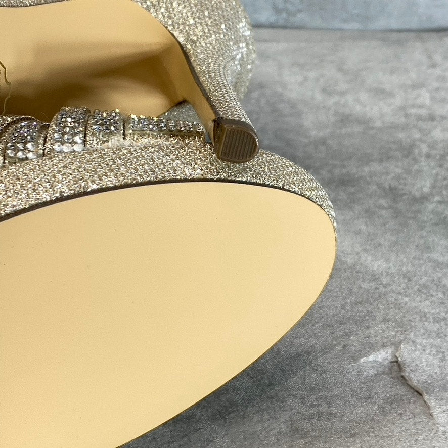 NINA Women's Soft Platino Dreamland Freyja Rhinestone Embellished Open-Toe Stiletto Sandals SZ 7.5