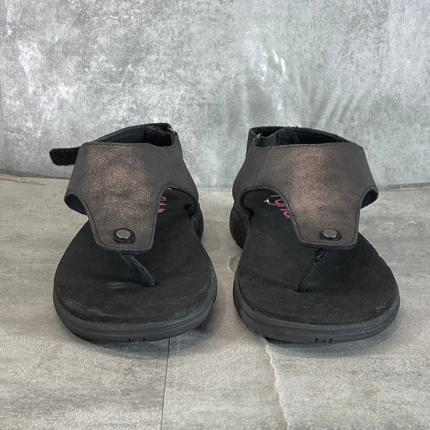 RYKA Women's Wide Black Margo Lightweight Ankle-Strap Thong Sandals SZ 7W