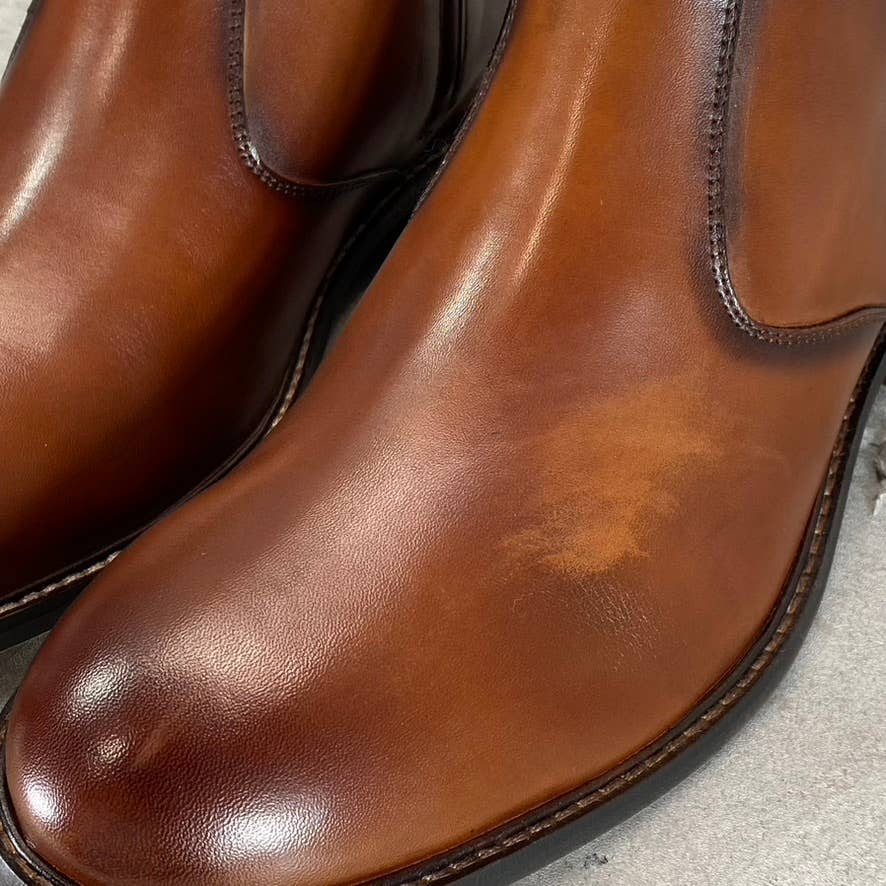 THOMAS & VINE Men's Brown Leather Faust Round-Toe Side-Zip Ankle Boots SZ 10