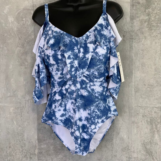 NICOLE MILLER NEW YORK Tie-Die Moment Ruffled Cold Shoulder Pull-On One-Piece Bathing Suit SZ M