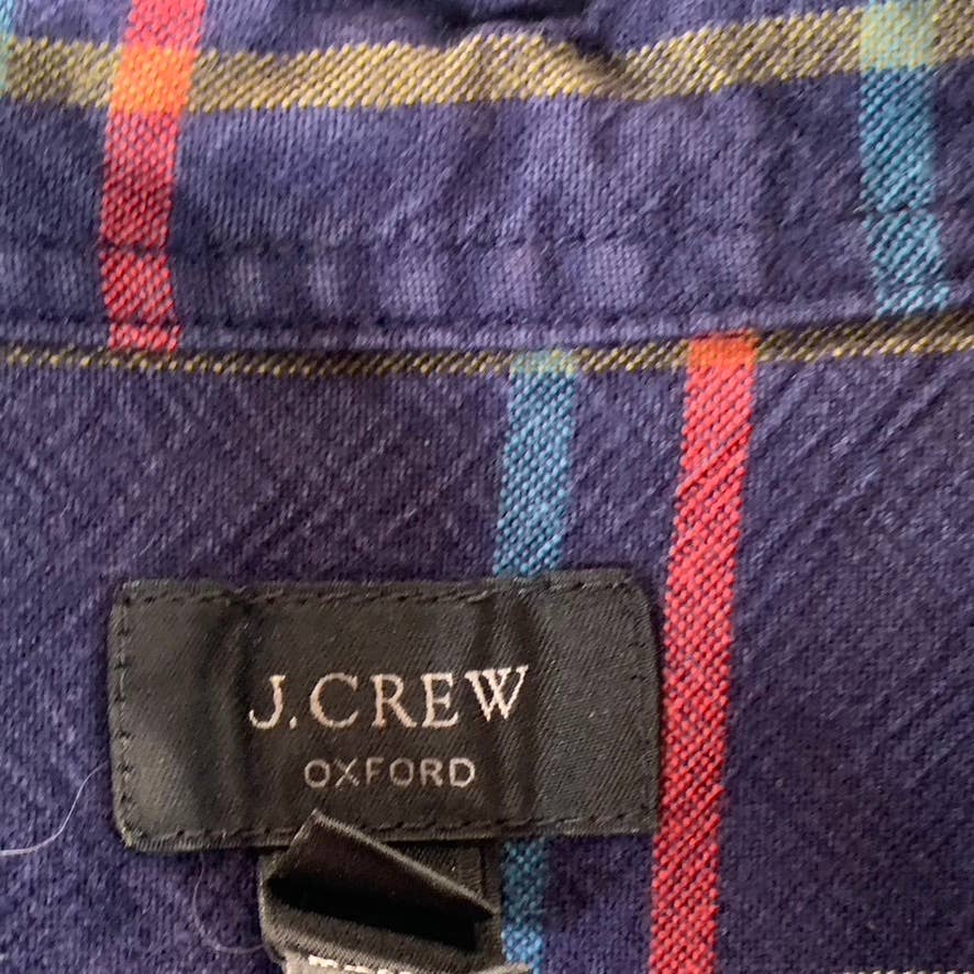 J.CREW Men's Navy Windowpane Cotton Button-Up Long-Sleeve Oxford Shirt SZ M
