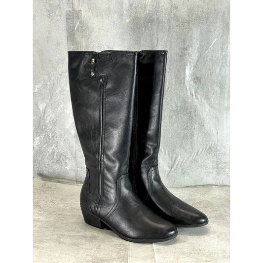 DR. SCHOLL'S Women's Black Faux-Leather Brilliance Round-Toe Knee-High Boots SZ7