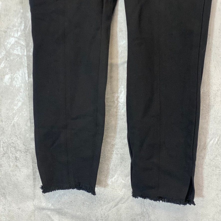 ALFANI Women's Petite Deep Black High-Rise Fringe-Hem Pull-On Pants SZ 0P