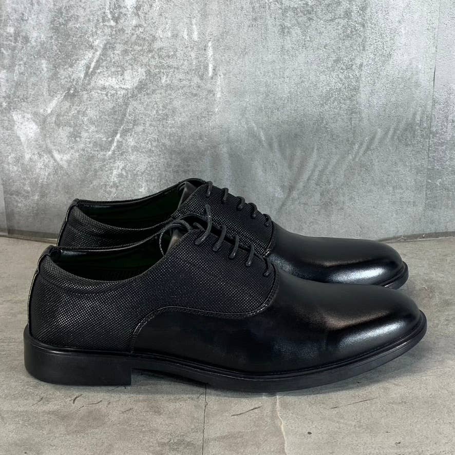 VANCE CO. Men's Black Faux Leather Vincent Plain Toe Lace-Up Oxfords SZ 8