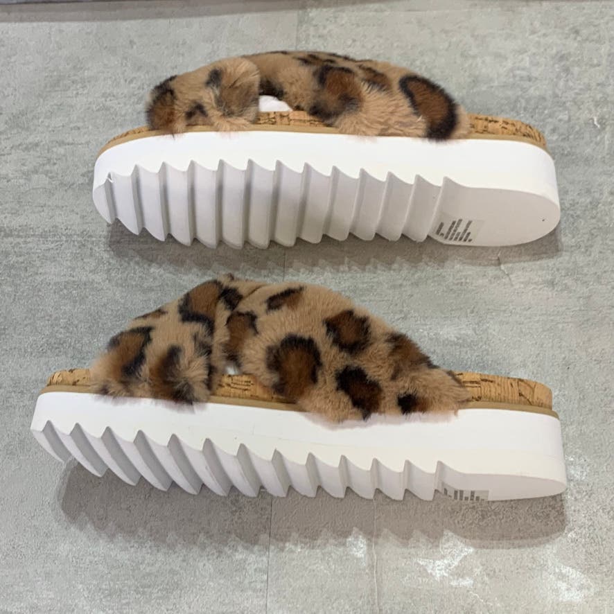 STEVEN NEW YORK Cado Faux Fur Leopard Print Slide Sandal SZ 7.5