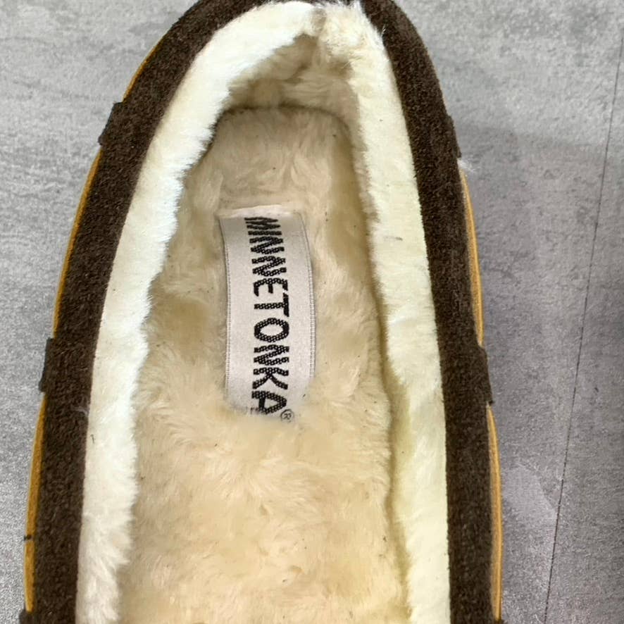 MINNETONKA Women's Chocolate Brown Cally Round-Toe Faux-Fur Moccasin Slipper SZ8