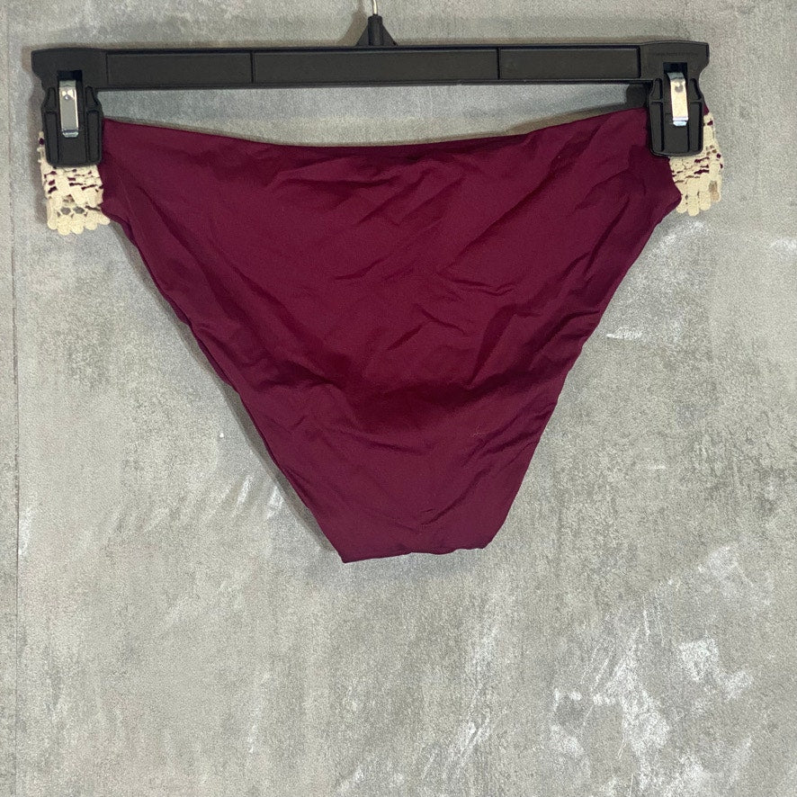 MOSSIMO Burgundy Sea Side Embroidered Moderate Coverage Bikini Bottom SZ S