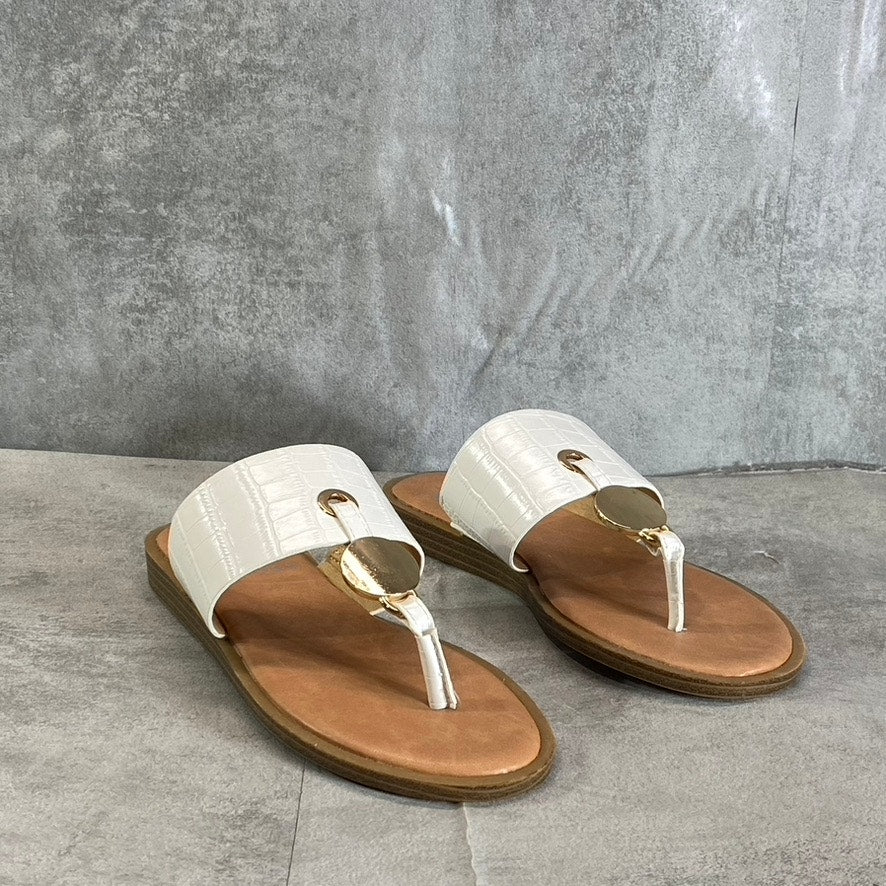 GC SHOES Women’s White Candace Memory Foam Thong Slip-On Flat Sandals SZ 6