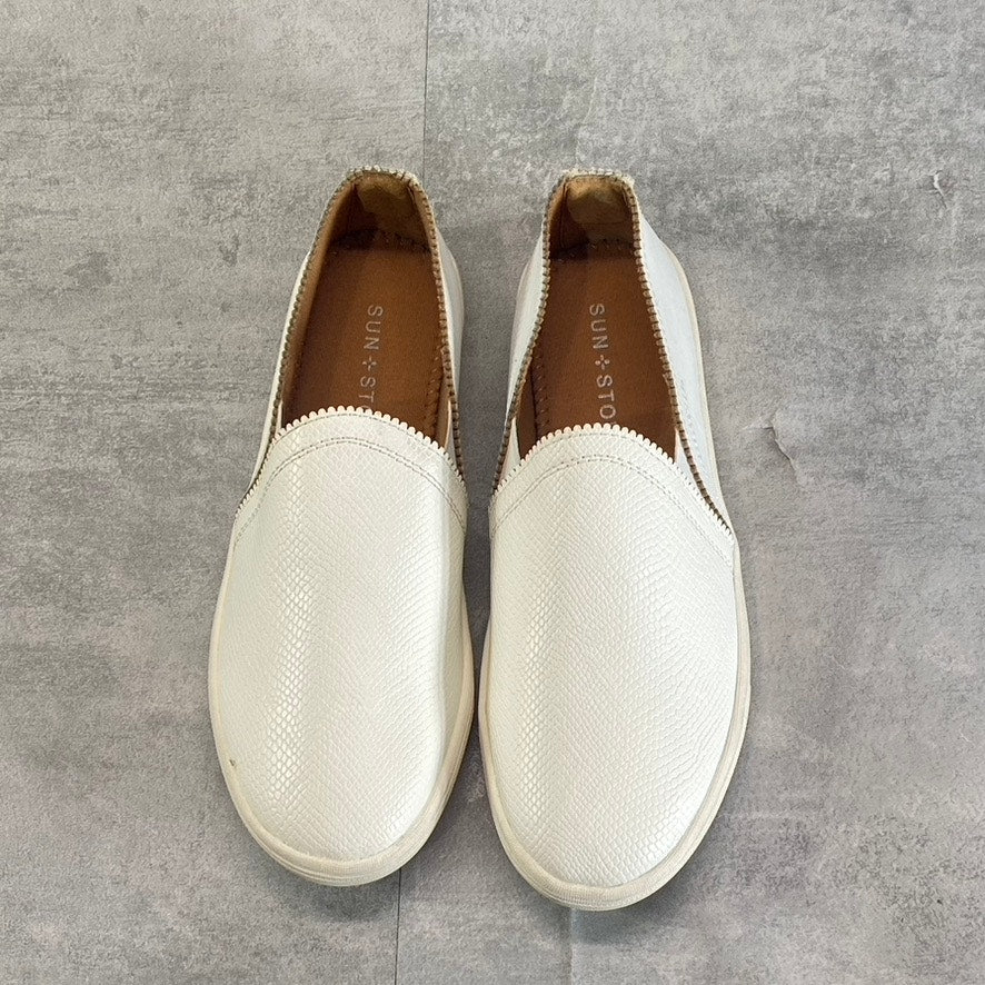 SUN+STONE Women's White Snake Embossed Miriam Round-Toe Slip-On Sneakers SZ 6