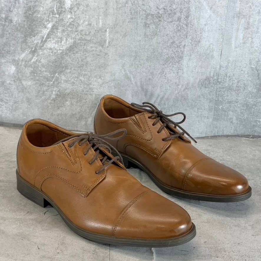 CLARKS Collection Men's Dark Tan Leather Whiddon Lace-Up Cap-Toe Oxfords SZ 10