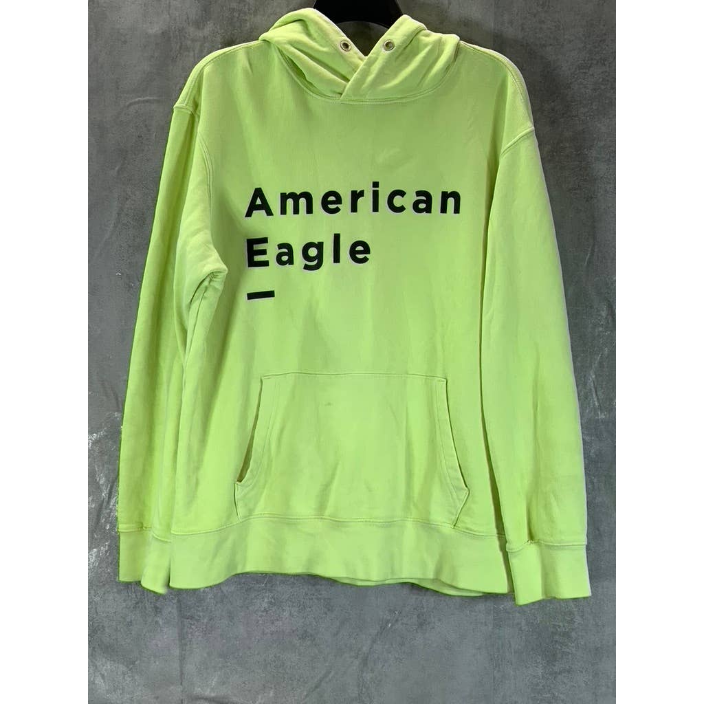 AMERICAN EAGLE Men's Neon Yellow Cotton Logo Pullover Hoodie SZ M