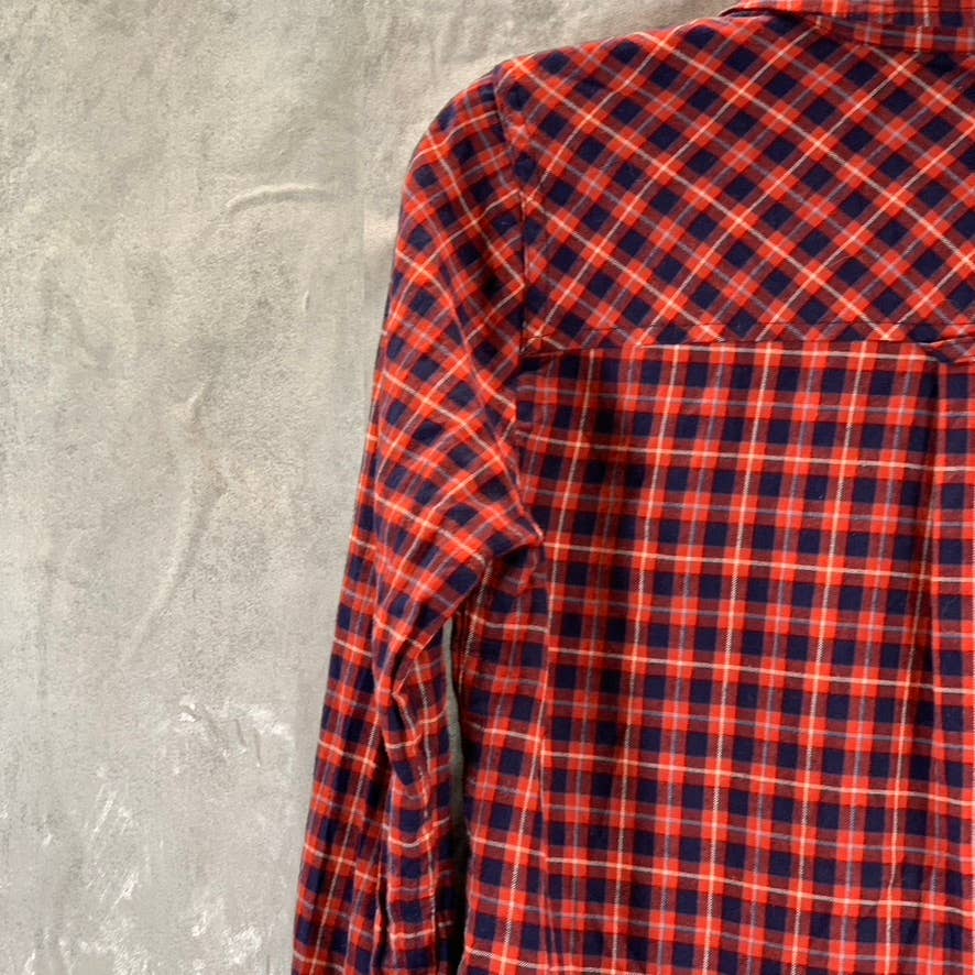 J.CREW Women's Red Plaid Brushed Twill Flannel Button-Up Long-Sleeve Top SZ 4