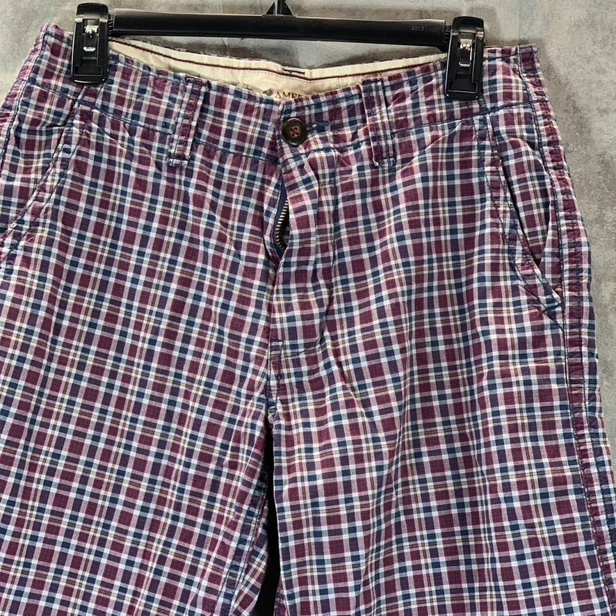 AMERICAN EAGLE Outfitters Men's Red/Navy Gingham Classic Length Shorts SZ 28