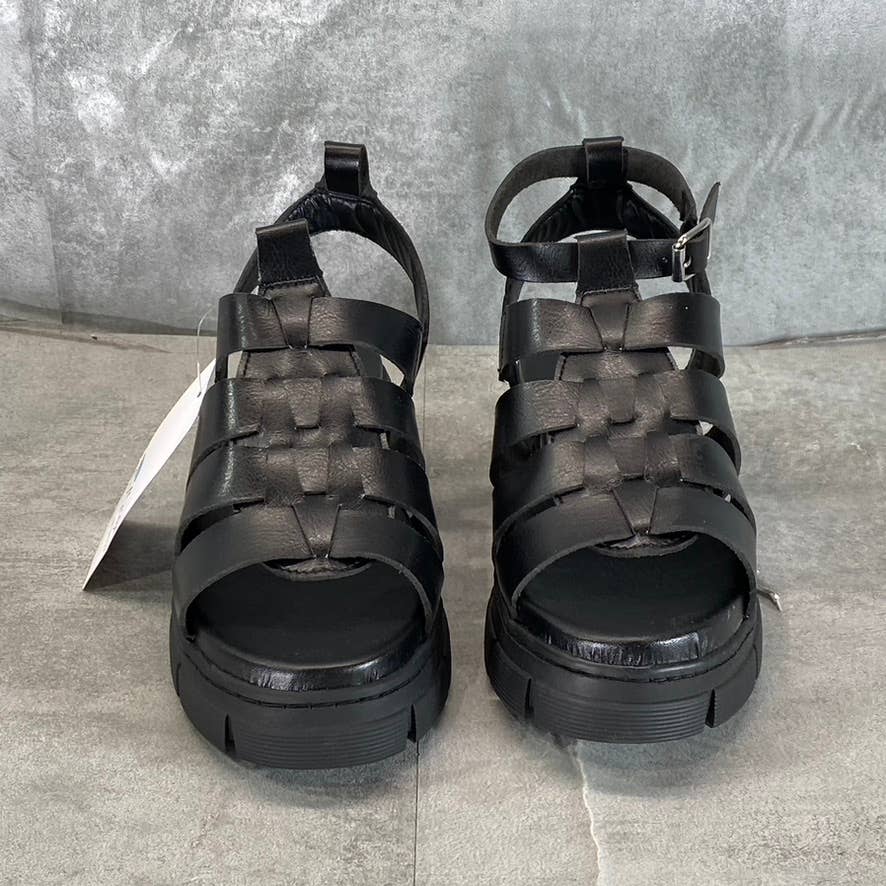 AQUA COLLEGE Women's Black Hannah Waterproof Lug-Sole Strappy Sandals SZ 8