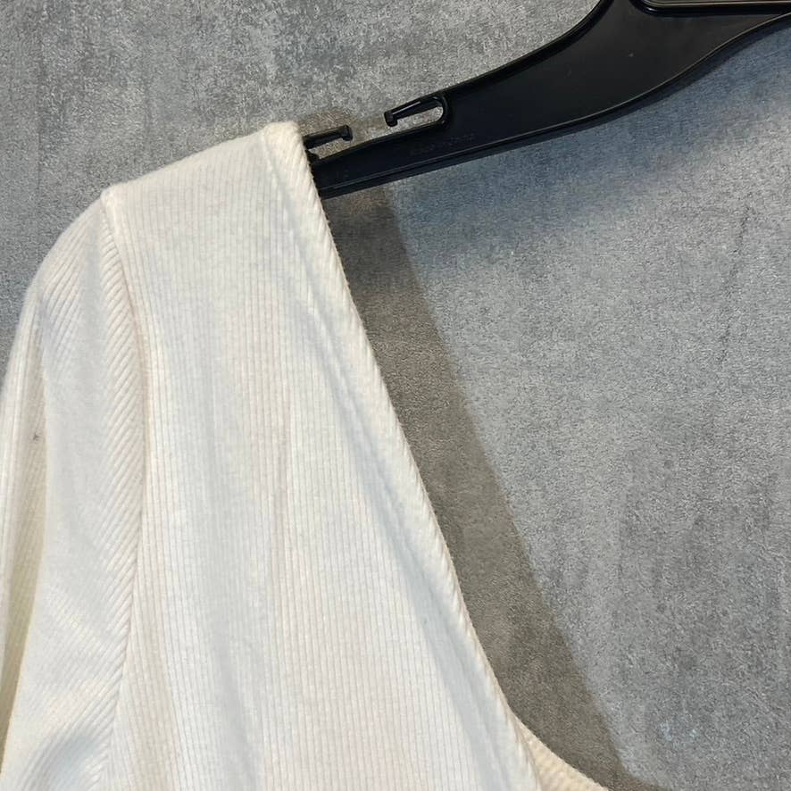4TH & RECKLESS Women's White Plain Robyn Rib Scoopneck V-Back Knit Top SZ L