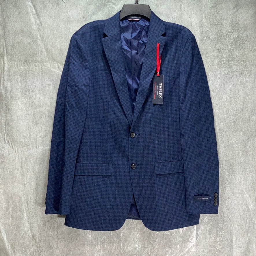 TOMMY HILFIGER TH Flex Blue Modern-Fit Mini Gingham Long Suit Jacket SZ 40L