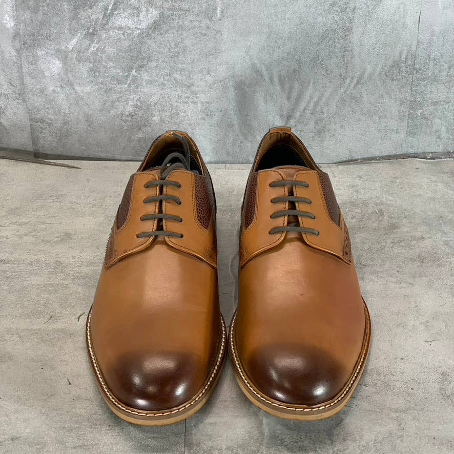 THOMAS & VINE Men's Cognac Clayton Plain-Toe Brogue Derby Shoes SZ 12