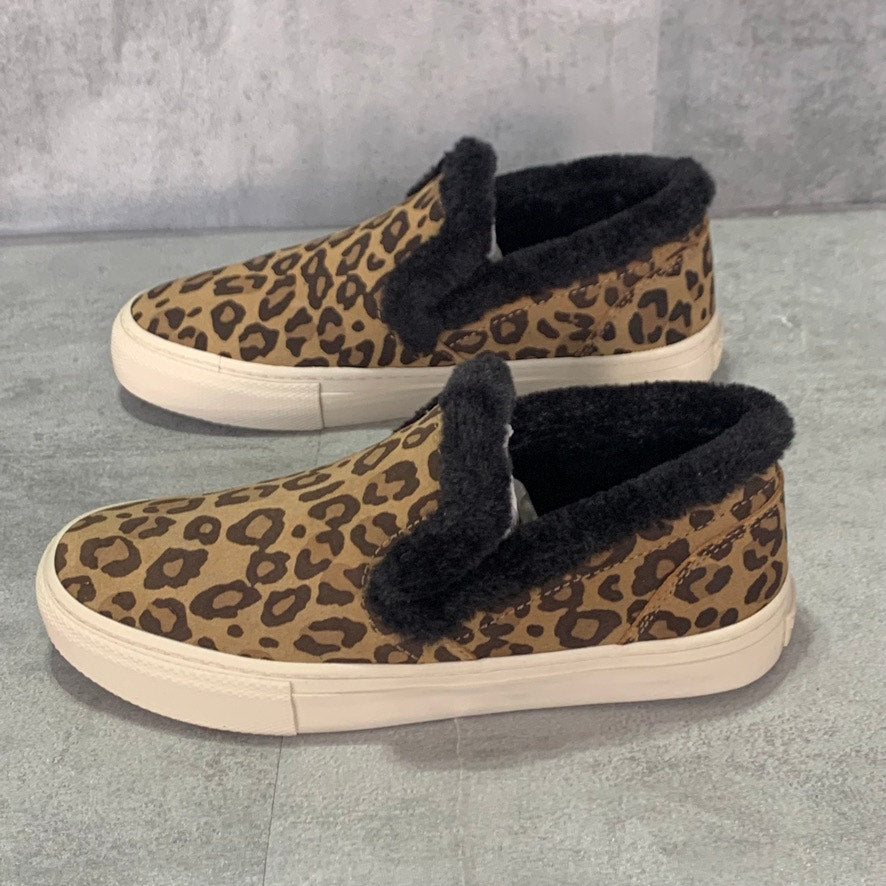 TRETORN Tan/Black Leather Leopard Print Faux Fur Slip-On Round-Toe Sneakers SZ 5