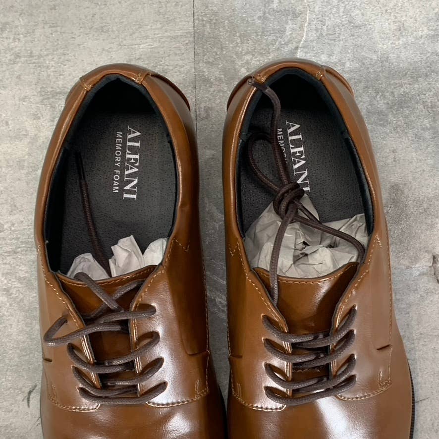 ALFANI Men's Dark Tan Faux-Leather Andrew Plain-Toe Lace-Up Derby Shoes SZ 8