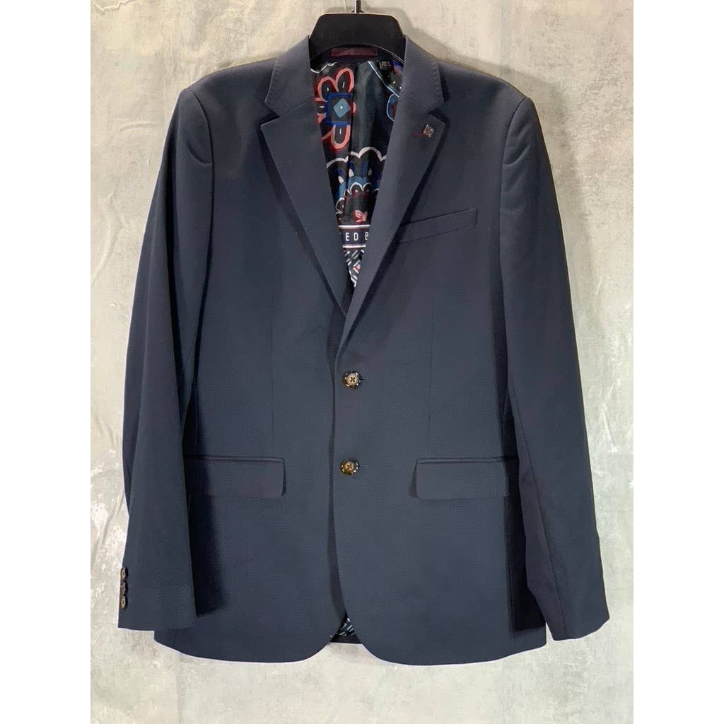 TED BAKER Men's Navy Hemsby Slim-Fit Textured Two-Button Suit Jacket SZ 3(US38)