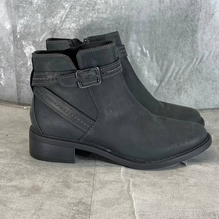 CLARKS Collection Women's Dark Grey Leather Maye Strap Ankle Boots SZ 10