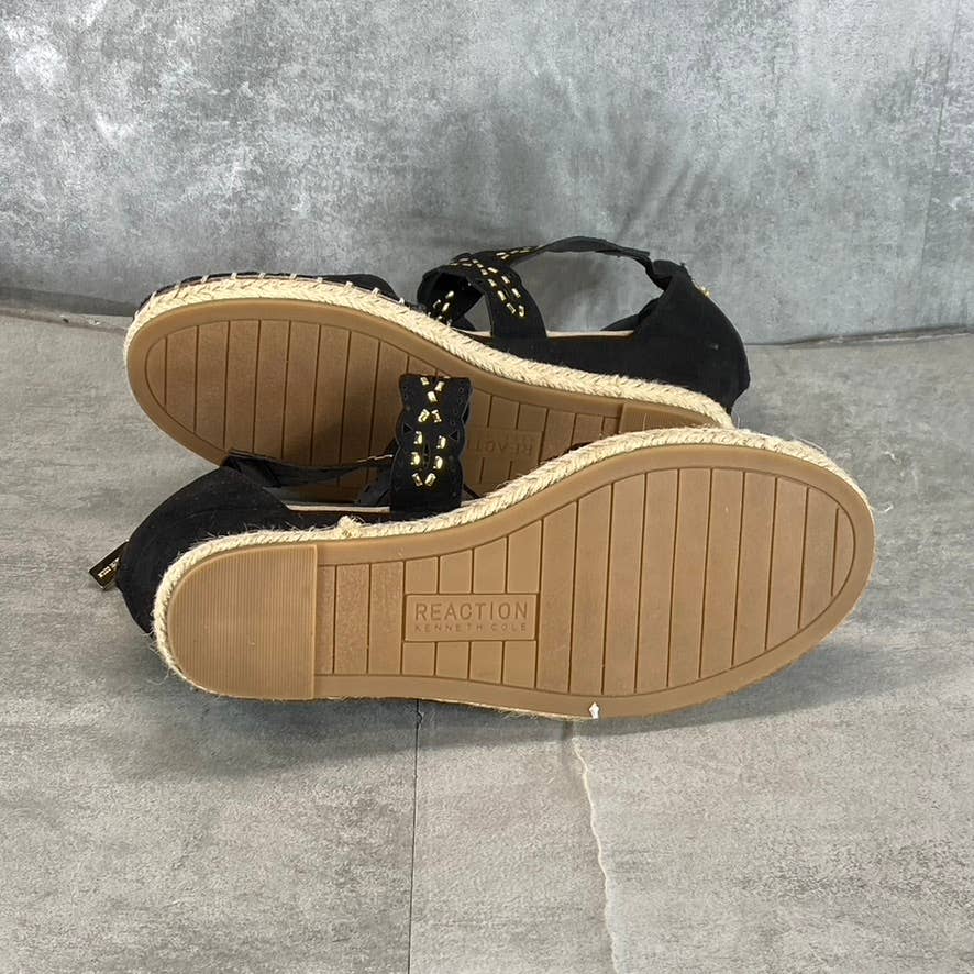 KENNETH COLE REACTION Women's Black Clo X Band Laser Espadrille Wedge Sandal SZ6