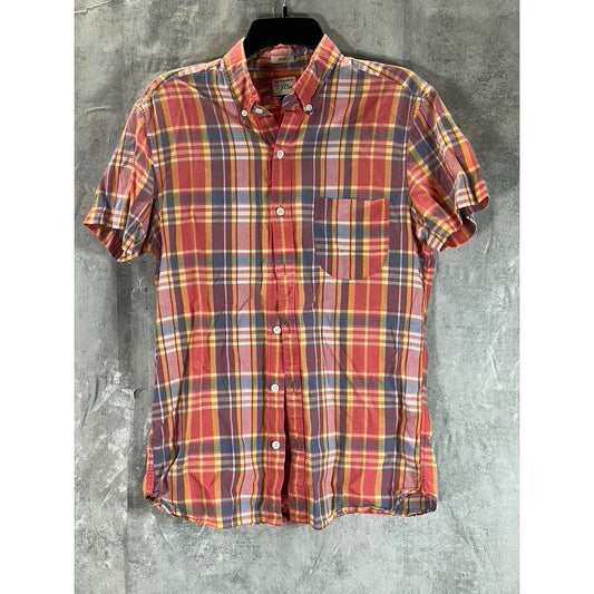 J.CREW Men's Orange Plaid Slim-Fit Button-Up Short Sleeve Shirt SZ M