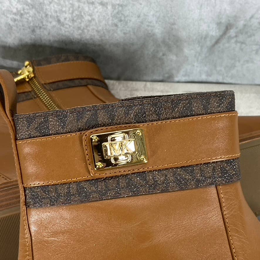 MICHAEL MICHAEL KORS Women's Cognac Leather Padma Strapped Block-Heel Boots SZ6