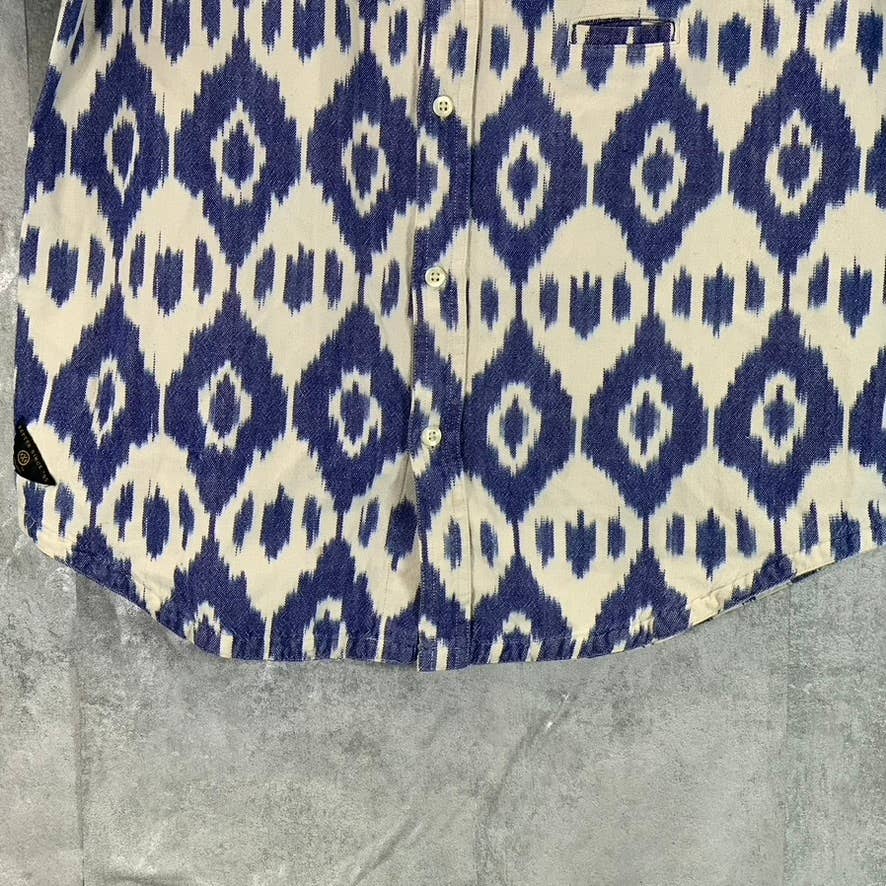 10.DEEP Men's Blue/White Guacho Button-Up Short-Sleeve Shirt SZ M