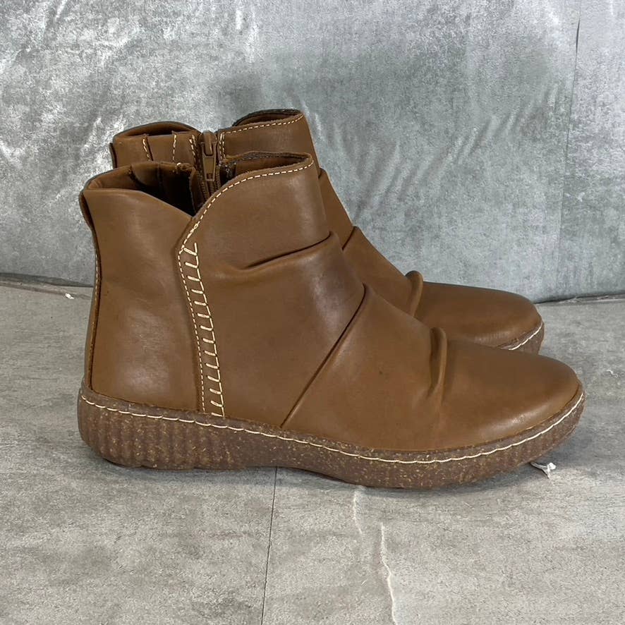 CLARKS COLLECTION Women's Dark Tan Leather Caroline Rae Ruched Ankle Booties SZ7