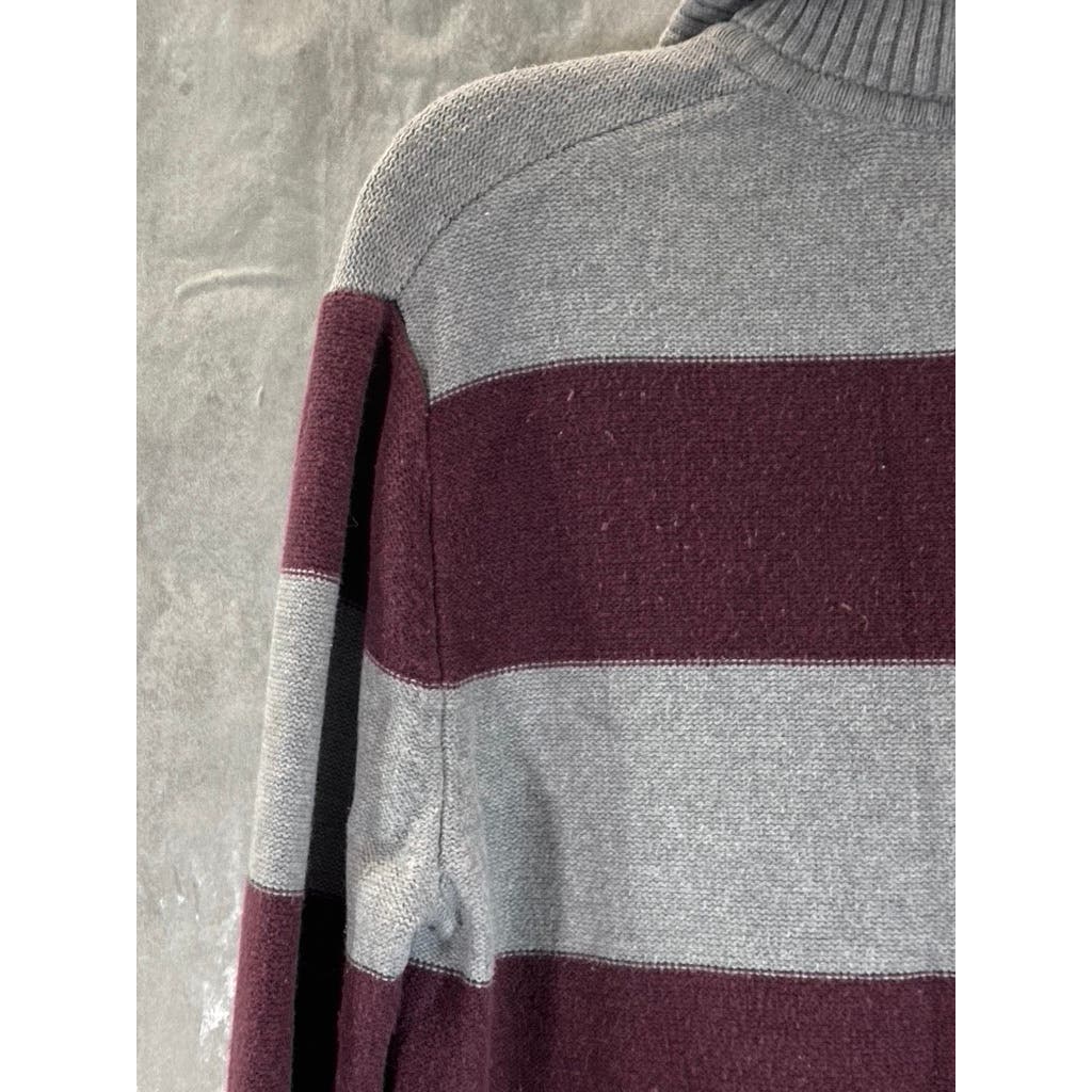 TOMMY HILFIGER Men's Grey/Burgundy Stand collar Zip-Up Sweater SZ S