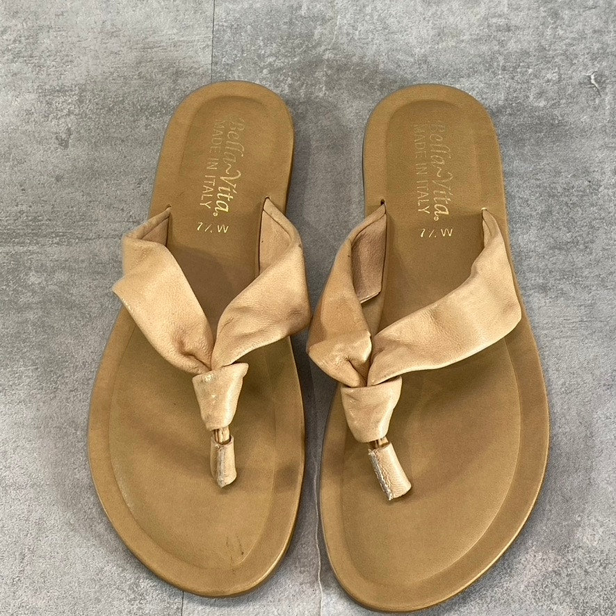 BELLA-VITA Women's Wide Width Natural Leather Italy Thong Sandals SZ 7.5W