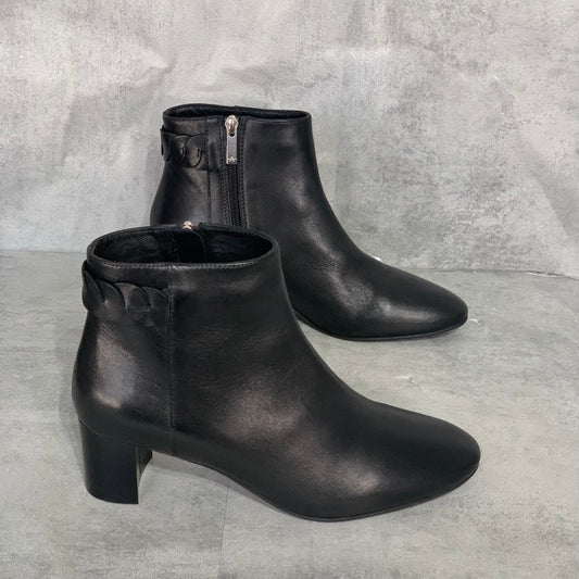 AQUATALIA Black Leather Feliciana Weatherproof Pull-On Side Zipper Block Heel Ankle Booties SZ 9