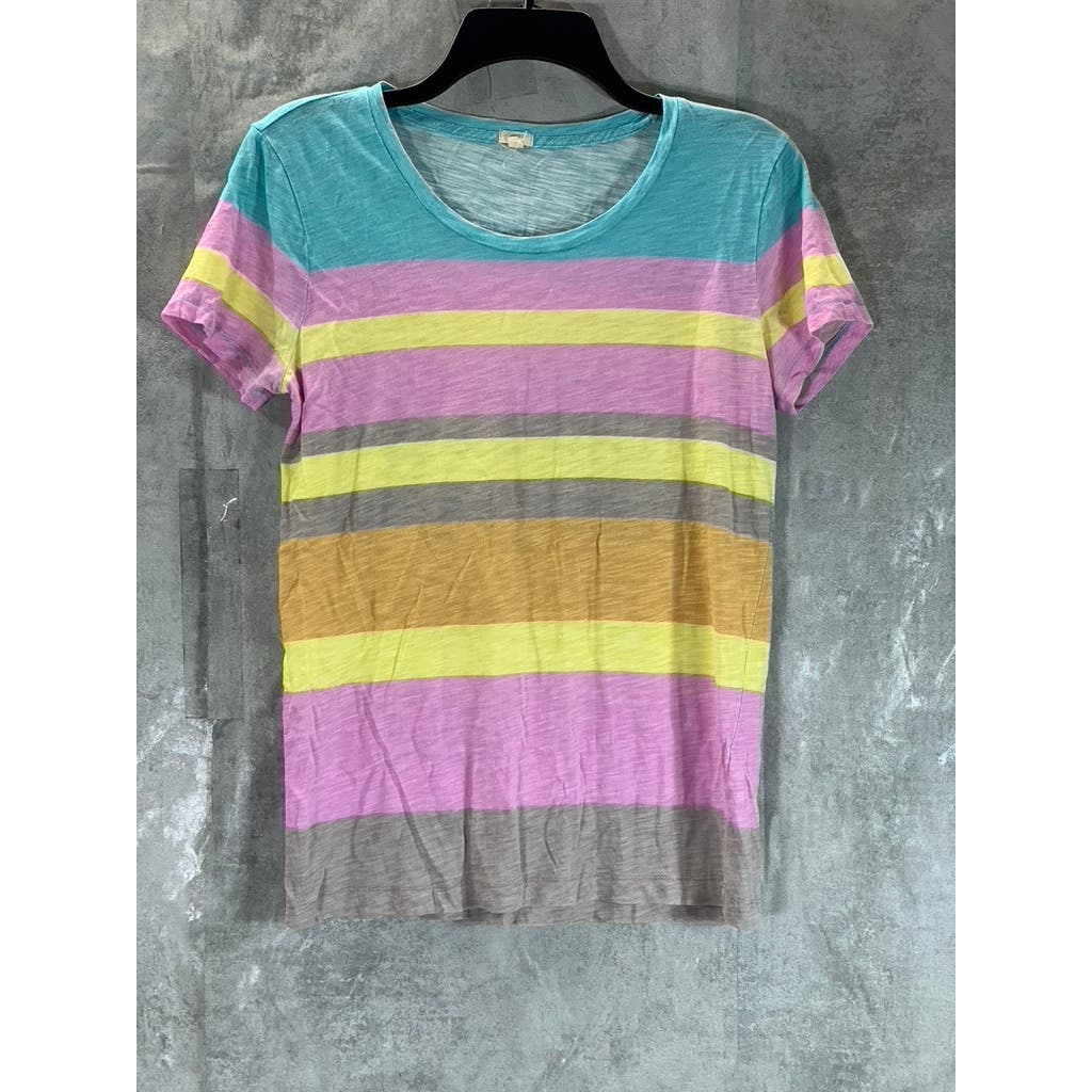 J.CREW Women's Multi Color Striped Crewneck Short Sleeve Top SZ S