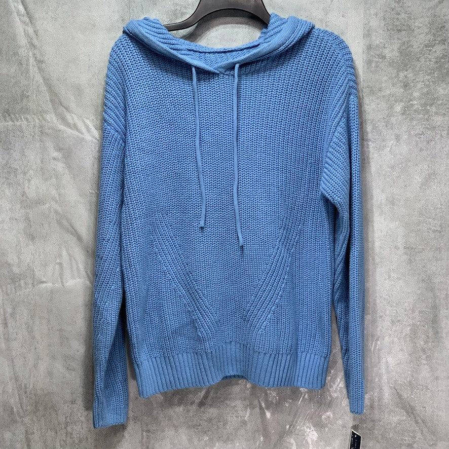 STYLE & CO Blue Ribbed Drawstring Hooded Long Sleeve Pullover Sweater SZ M