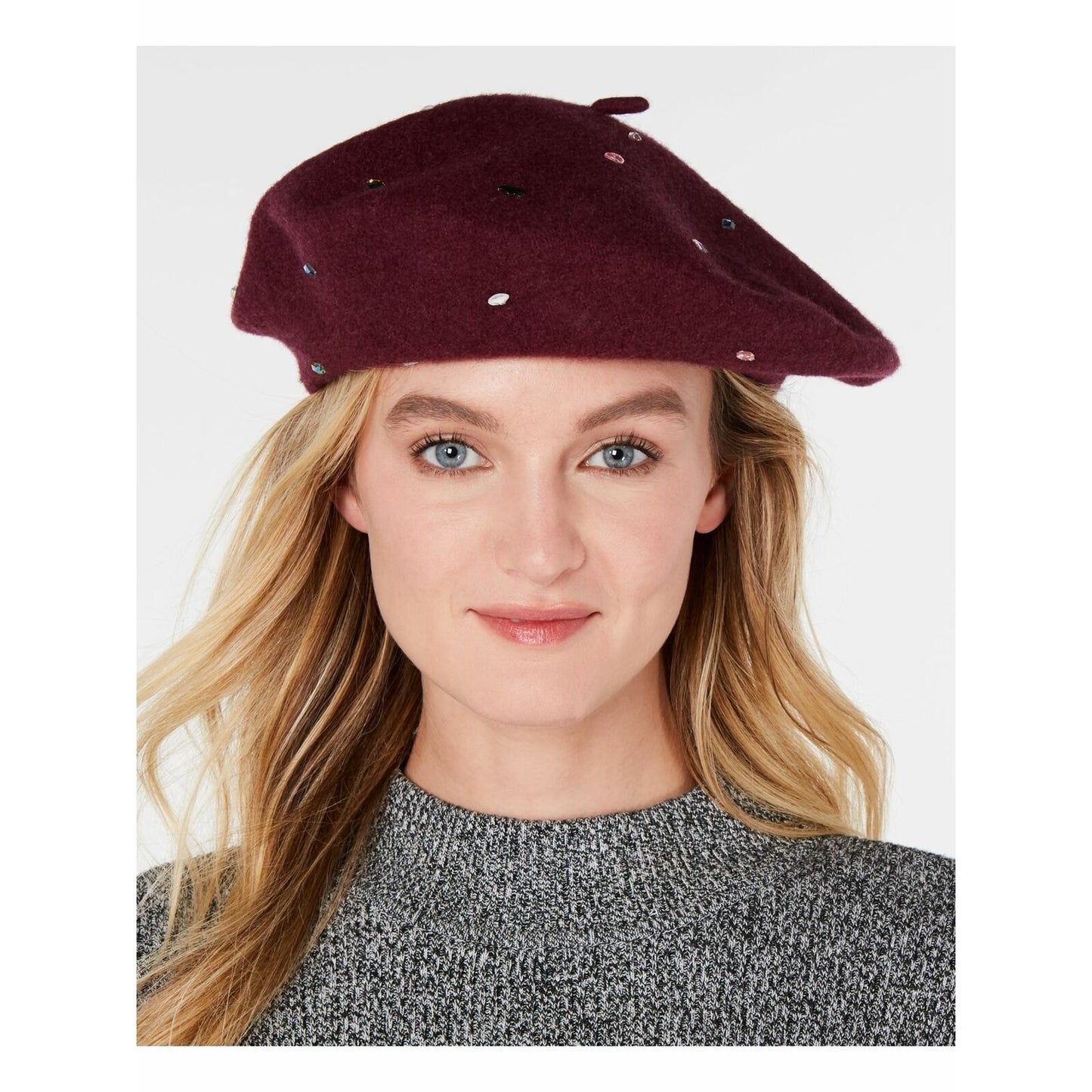 INC INTERNATIONAL CONCEPTS Wine Jewel-Embellished Beret OS